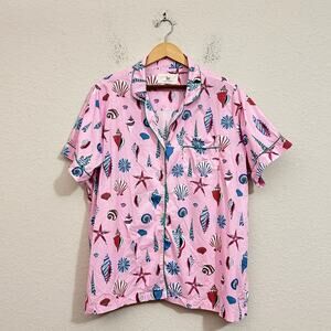 PRINT FRESH Seashell Pajama Top Pink Starfish AOP Sleep Shirt Cotton